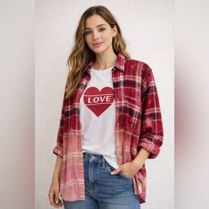 Upcycled Handmade Bleached Plaid Flannel Button Down Shirt Bleached Flannel